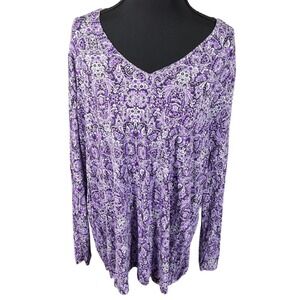 Skyes The Limit Woman 3X Purple Paisley Floral V-Neck Long Sleeve Top NWT